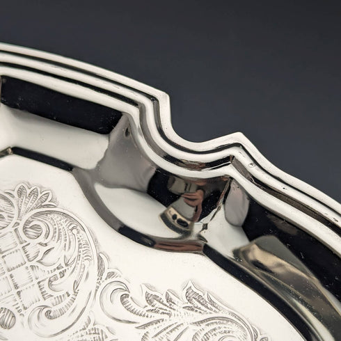 British Vintage Silver Plated Tray Diameter 31cm Queen Anne Boxed